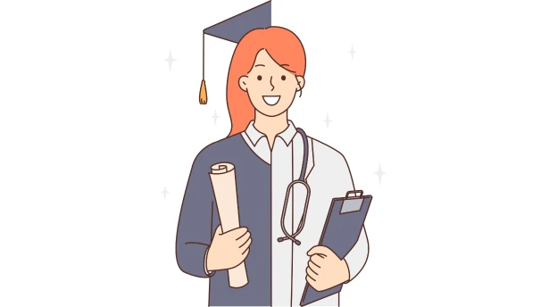 girl in a graduation gown proudly holding her MBBS degree, celebrating her academic achievement.